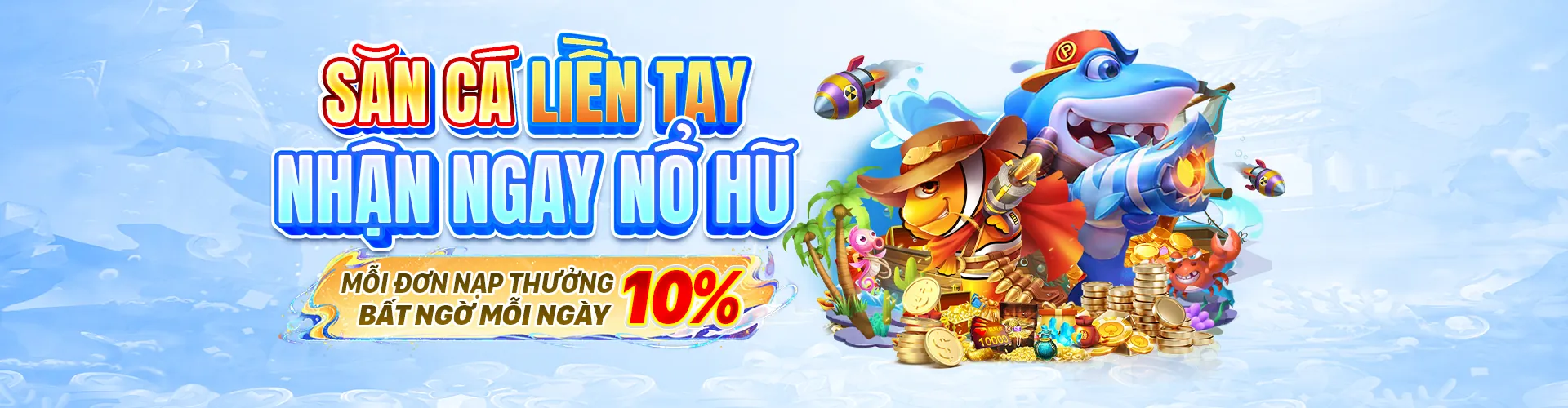 Hình ảnh banner bắn cá sống động tại 79king hiện đang mở, với đàn cá rực rỡ và phần thưởng hấp dẫn